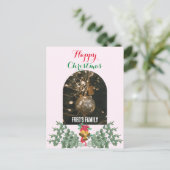 トレンディーのアーチ写真メリークリスマスの葉ピンク シーズンポストカード (スタンド正面)