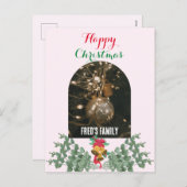 トレンディーのアーチ写真メリークリスマスの葉ピンク シーズンポストカード (正面/裏面)