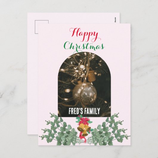 トレンディーのアーチ写真メリークリスマスの葉ピンク シーズンポストカード (正面/裏面)