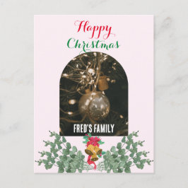 トレンディーのアーチ写真メリークリスマスの葉ピンク シーズンポストカード
