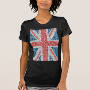 トレンディーのイギリスの英国国旗のクールな旗のフェイクなグリッター Tシャツ