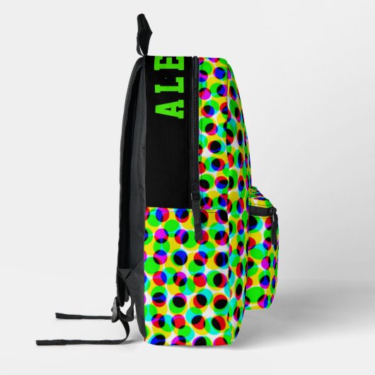 トレンディーのカラフルネオン幾何学円のライト名 プリントバックパック (左)