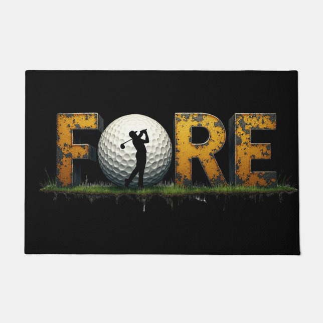 トレンディーのシルエット付きゴルフゴルフデザイン ドアマット (正面)