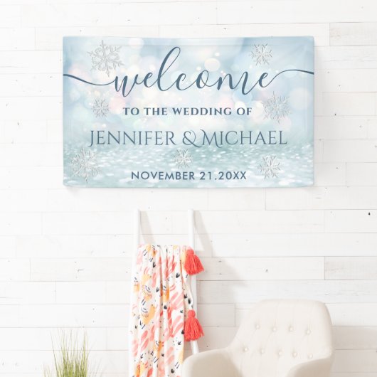 トレンディーのロマンチックな輝く冬の雪結婚片 横断幕 (インサイチュ)