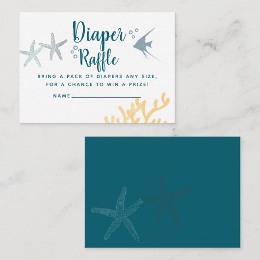 トレンディーの下の海の赤ちゃんシャワーおむつラッフル エンクロージャーカード (正面/裏面)