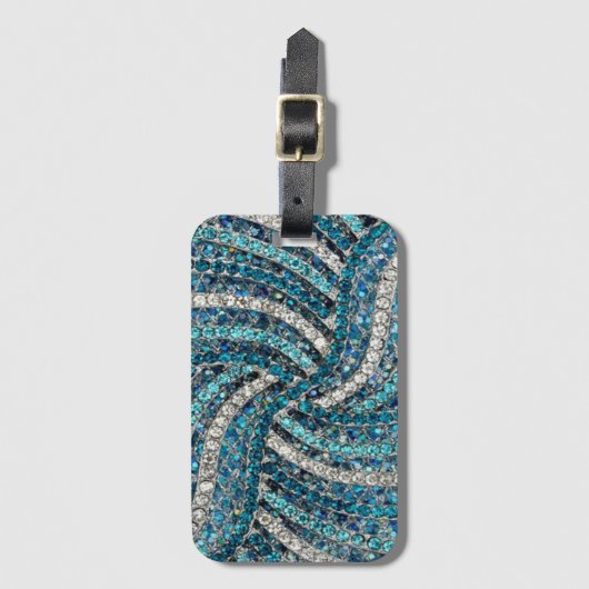 トレンディーの円錐形の幾何線灰色の青いラインストン ラゲッジタグ (正面縦)