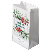 トレンディーの冬の離れ緑の花と赤 スモールペーパーバッグ (正面アングル)