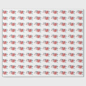 トレンディーの冬の離れ緑の花と赤 ラッピングペーパー (フラット)