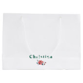 トレンディーの冬の離れ緑の花と赤 ラージペーパーバッグ (裏面)