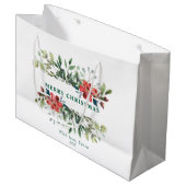 トレンディーの冬の離れ緑の花と赤 ラージペーパーバッグ (正面アングル)