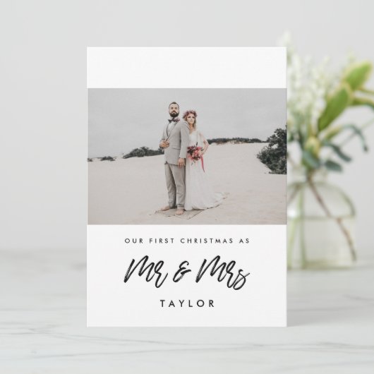 トレンディーの初めてのクリスマスを写真のMr & Mrs 招待状 (スタンド正面)