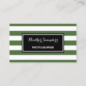 トレンディーの広い緑と白のフォトグラファーストライプー 名刺 (正面)