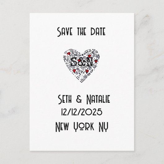 トレンディーの愛ハート日付を保存 ポストカード (正面)