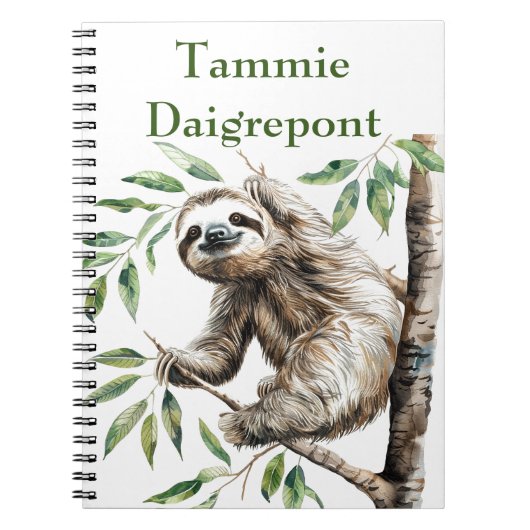 トレンディーの木の中のかわいいナマケモノ ノートブック (正面)