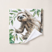 トレンディーの木の中のかわいいナマケモノ バスタオルセット (ウォッシュタオル)