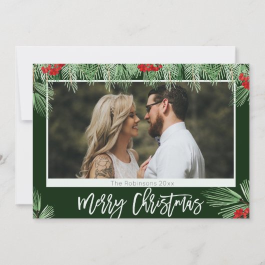 トレンディーの水の色のスクリプトメリークリスマスフォト シーズンカード (正面)