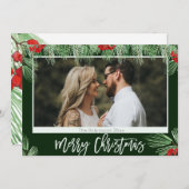 トレンディーの水の色のスクリプトメリークリスマスフォト シーズンカード (正面/裏面)