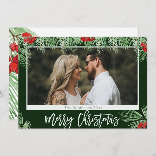 トレンディーの水の色のスクリプトメリークリスマスフォト シーズンカード (正面/裏面)