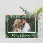 トレンディーの水の色のスクリプトメリークリスマスフォト シーズンカード (スタンド正面)