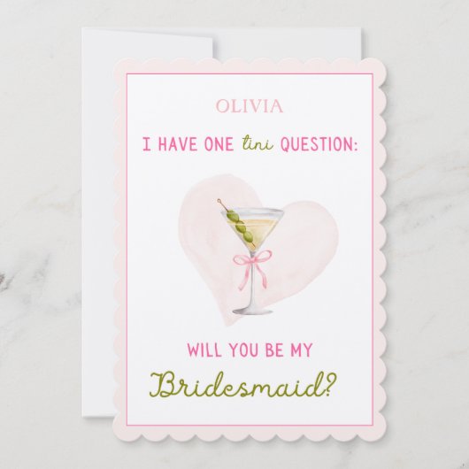 トレンディーの水の色ピンクマルティーニのブリデスメイド提案 カード (正面)
