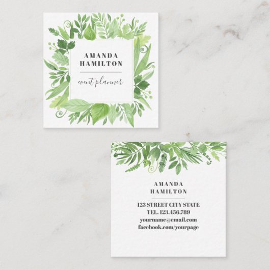 トレンディーの水色の野生の牧草地の緑の葉 スクエア名刺 (正面/裏面)