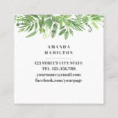 トレンディーの水色の野生の牧草地の緑の葉 スクエア名刺 (裏面)