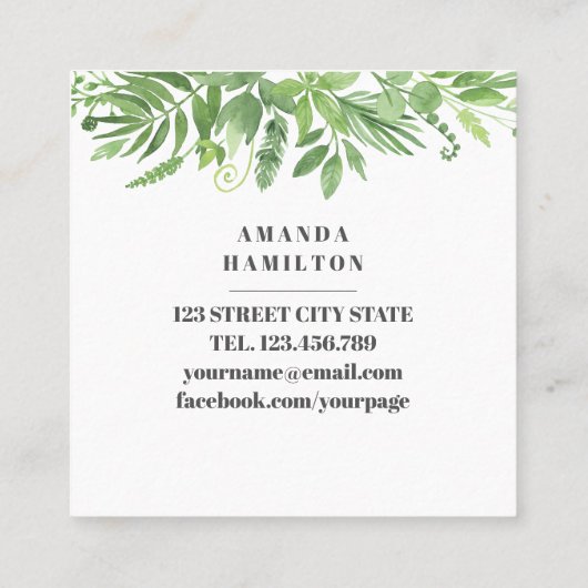 トレンディーの水色の野生の牧草地の緑の葉 スクエア名刺 (裏面)