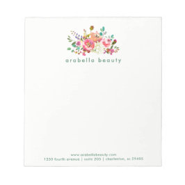 トレンディーの水色フローラと会社名 ノートパッド