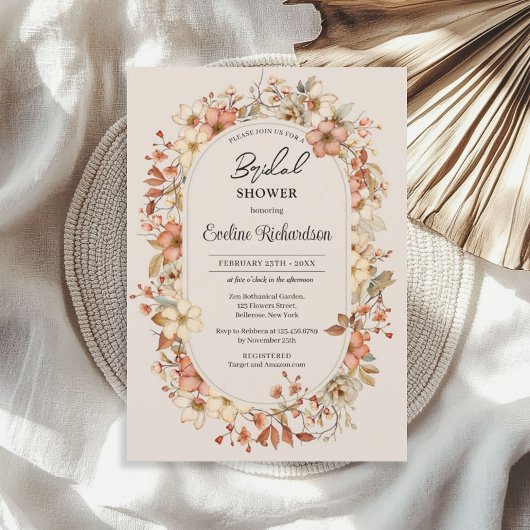 トレンディーの水色ワイルドフラワーボホアーチ 招待状