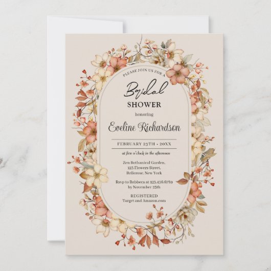 トレンディーの水色ワイルドフラワーボホアーチ 招待状 (正面)