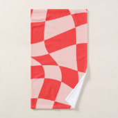 トレンディーの波型チェッカーボードピンク赤かわいいパターン バスタオルセット (ハンドタオル)