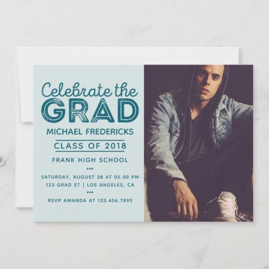 トレンディーの男性の写真卒業パーティーへの招待 招待状 (正面)