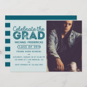 トレンディーの男性の写真卒業パーティーへの招待 招待状 (正面/裏面)