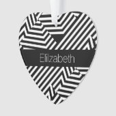 トレンディーの白黒のジオメトストライプリの名前 オーナメント (正面)