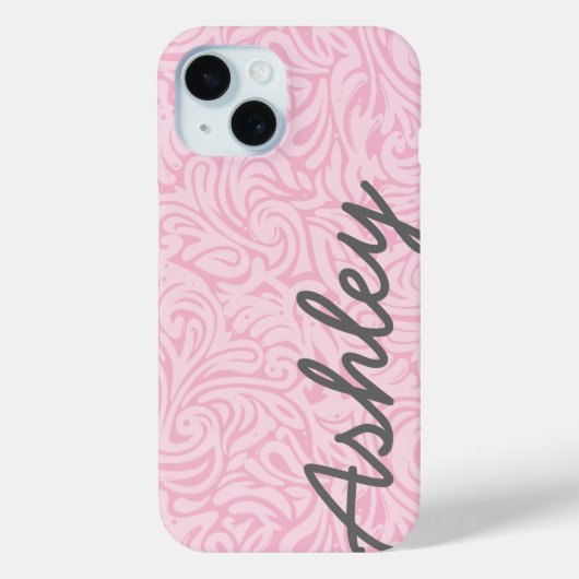 トレンディーの花のパターンと名前 – ピンクとグレー Case-Mate iPhoneケース (裏面)