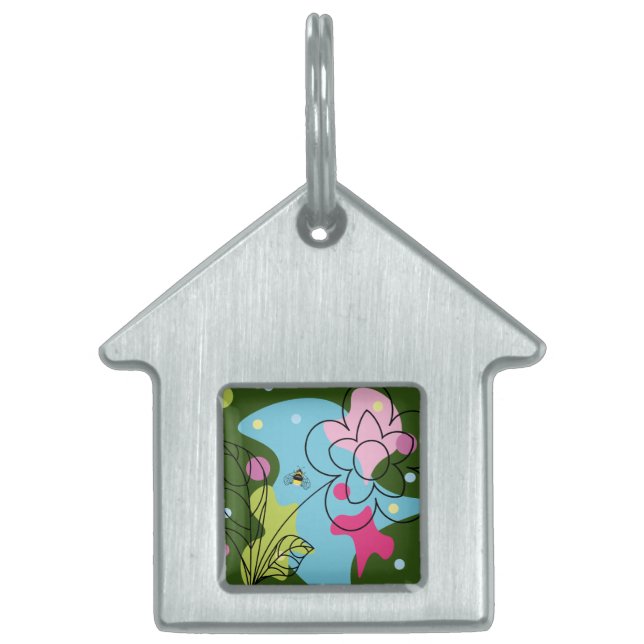 トレンディーの花の斑点のベクターパターン ペットネームタグ (正面)