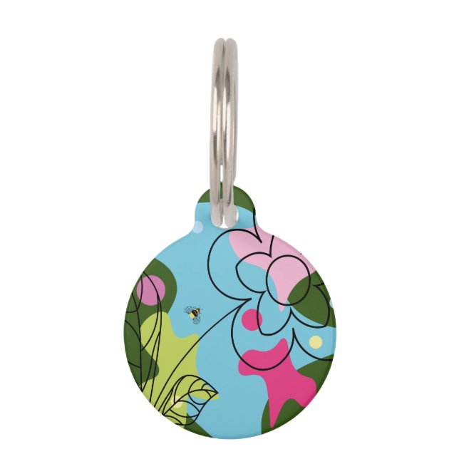 トレンディーの花の斑点のベクターパターン ペット　ネームタグ (正面)