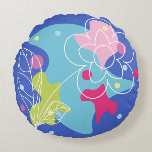 トレンディーの花の斑点のベクターパターン ラウンドクッション (正面)