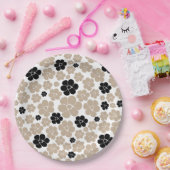 トレンディーの花の模様（トープ、黒、白） ペーパープレート (パーティー)