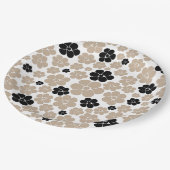 トレンディーの花の模様（トープ、黒、白） ペーパープレート (アングル)