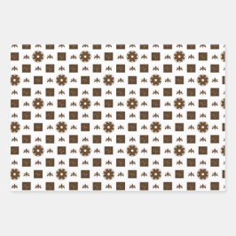 トレンディーの茶色と白のパタ市松模様にーン ラッピングペーパーシート