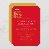 トレンディーの赤い白い金ゴールドのロゴの確認 招待状 (正面/裏面)