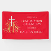 トレンディーの赤い白い金ゴールドのロゴの確認 横断幕 (横)