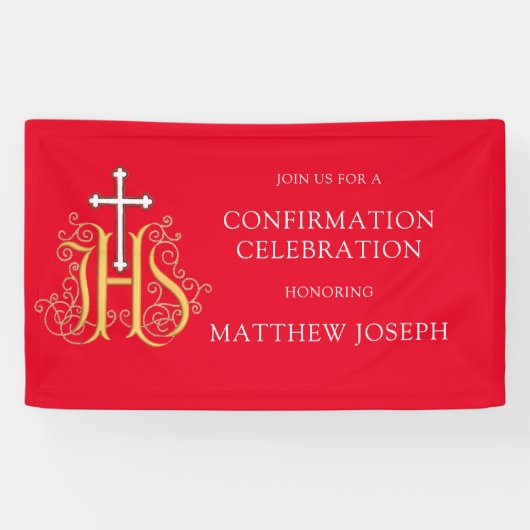 トレンディーの赤い白い金ゴールドのロゴの確認 横断幕 (横)