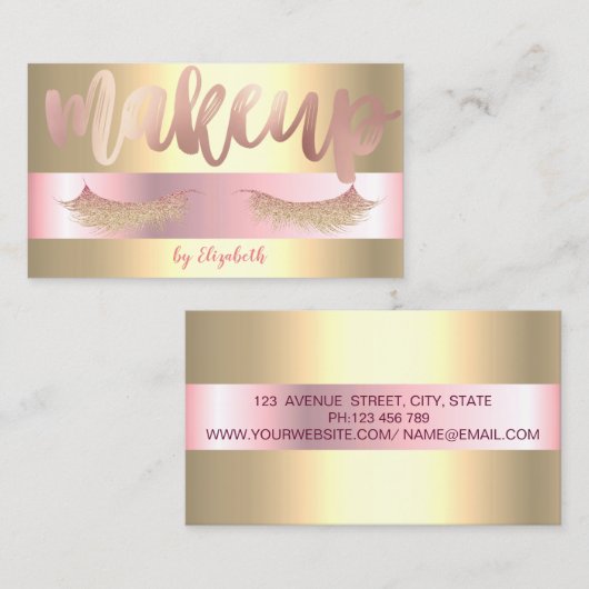トレンディーの輝エレガントきの点滅、金ゴールドメイクアップアーティスト 名刺 (正面/裏面)