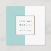 トレンディーの青と白のカラーブロック スクエア名刺 (正面)