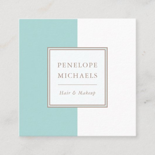 トレンディーの青と白のカラーブロック スクエア名刺 (正面)