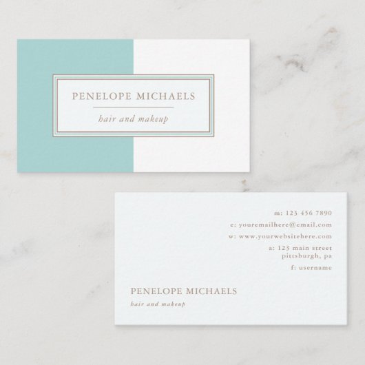 トレンディーの青と白のカラーブロック 名刺 (正面/裏面)