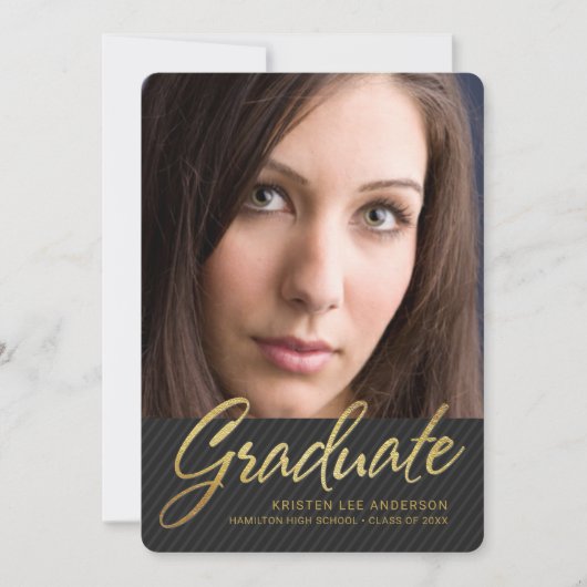 トレンディーの2019年の卒業によって複雑にされるストライプな写真 招待状 (正面)