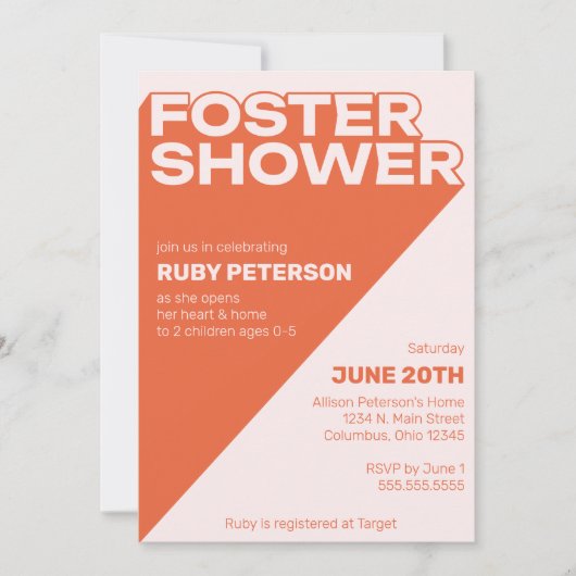 トレンディーはっきりしたタイポグラフィカラーブロックフォスターシャワー 招待状 (正面)